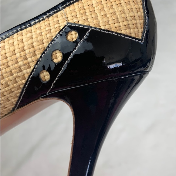 PRADA Straw black p leather high heel Sz 8 / 38.5 - Picture 13 of 16